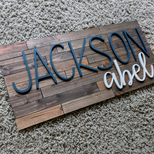 name sign - dark stain